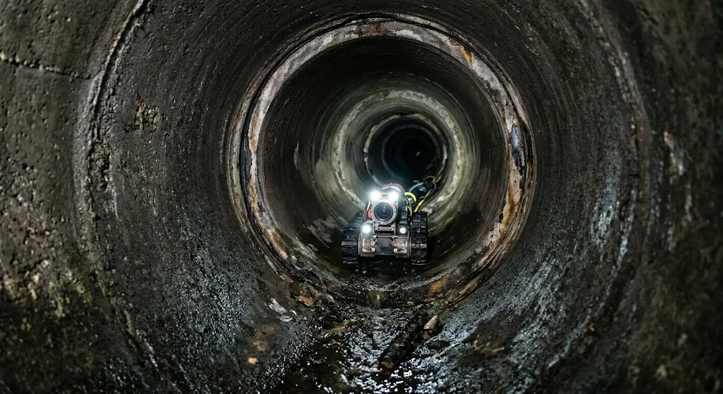 Robotic sewer camera inspecting pipe interior for Drain Snake Service in South Londonderry